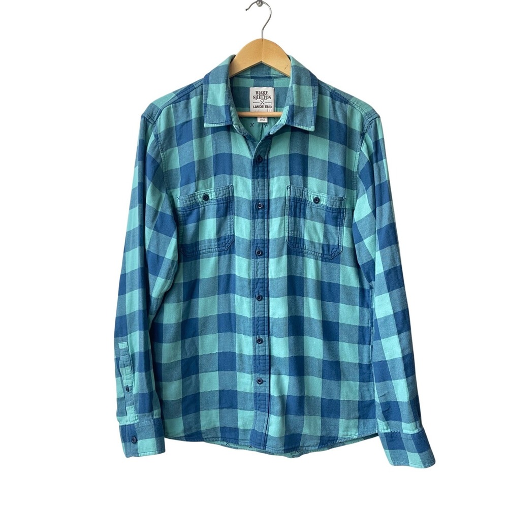 Blake Shelton x Lands End Plaid Long‎ Sleeve Flannel Shirt Mens Size L Blue